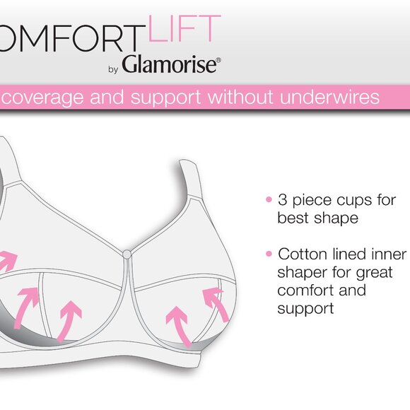 Glamorise 40F COMFORT LIFT Bra (COTTON-LINED) Wireless (SIDE-BONES) WHITE NEW - Picture 5 of 15